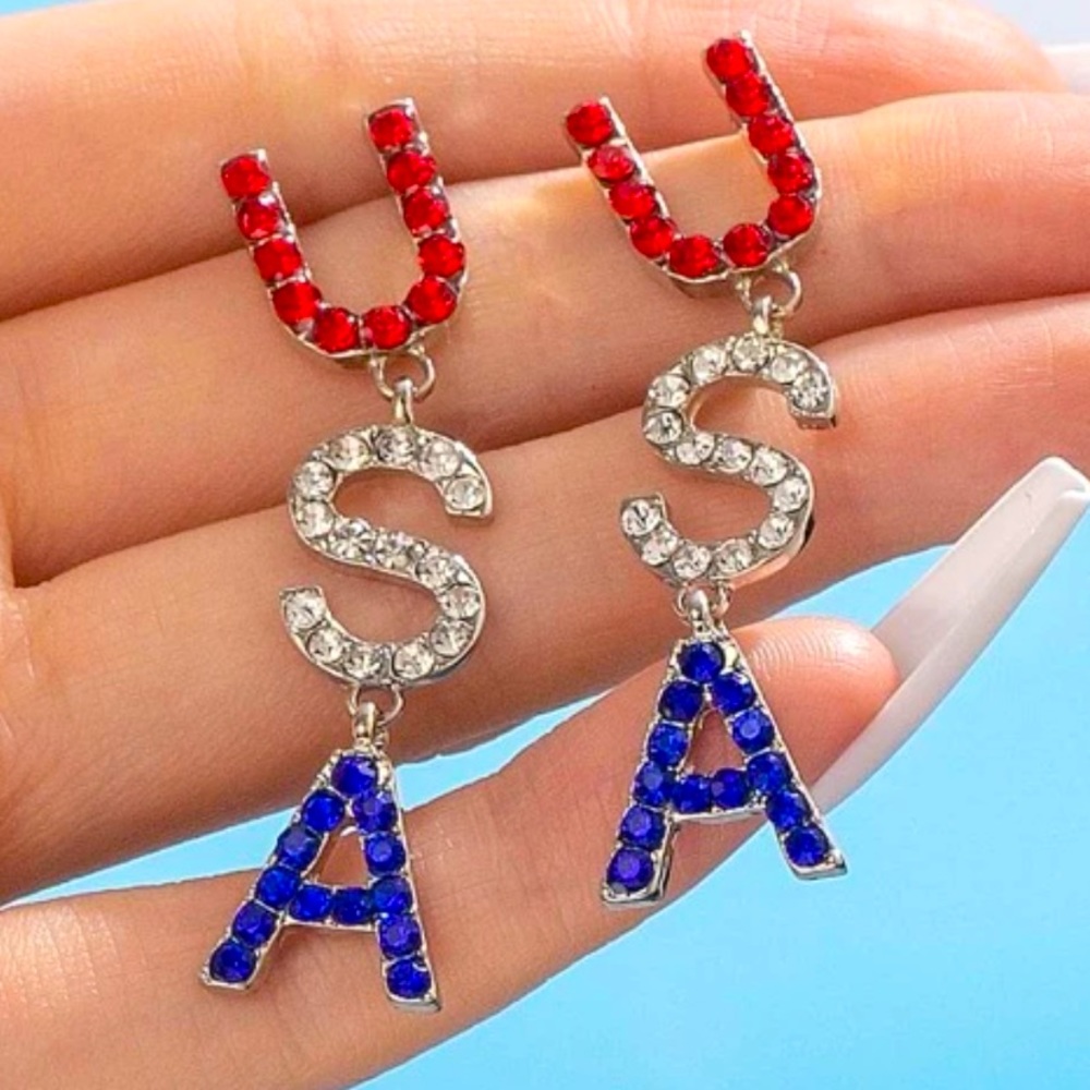 USA Jeweled Dangle Earrings